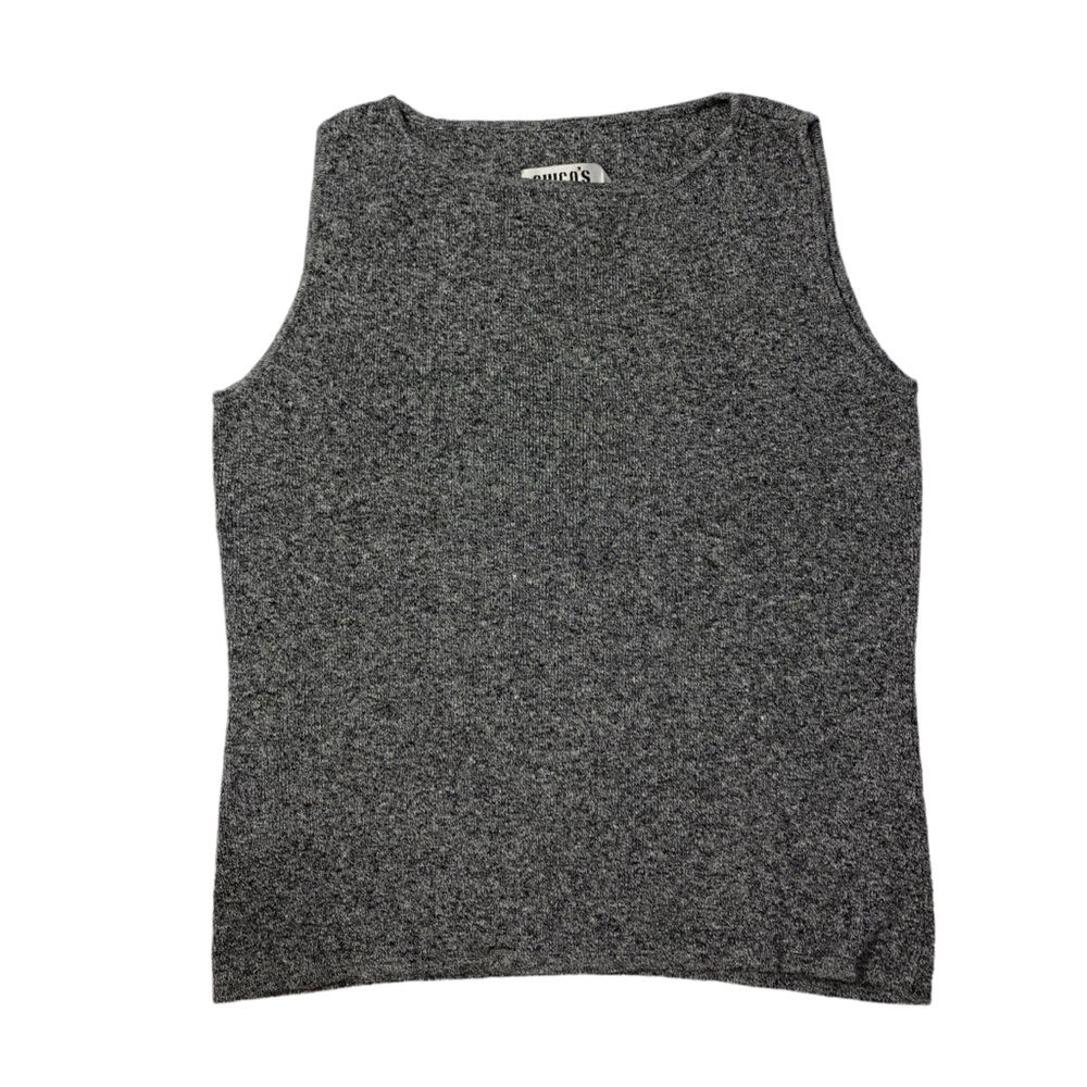 Chico’s Design linen cotton blend shell sleeveless sweater black gray sz 0 small